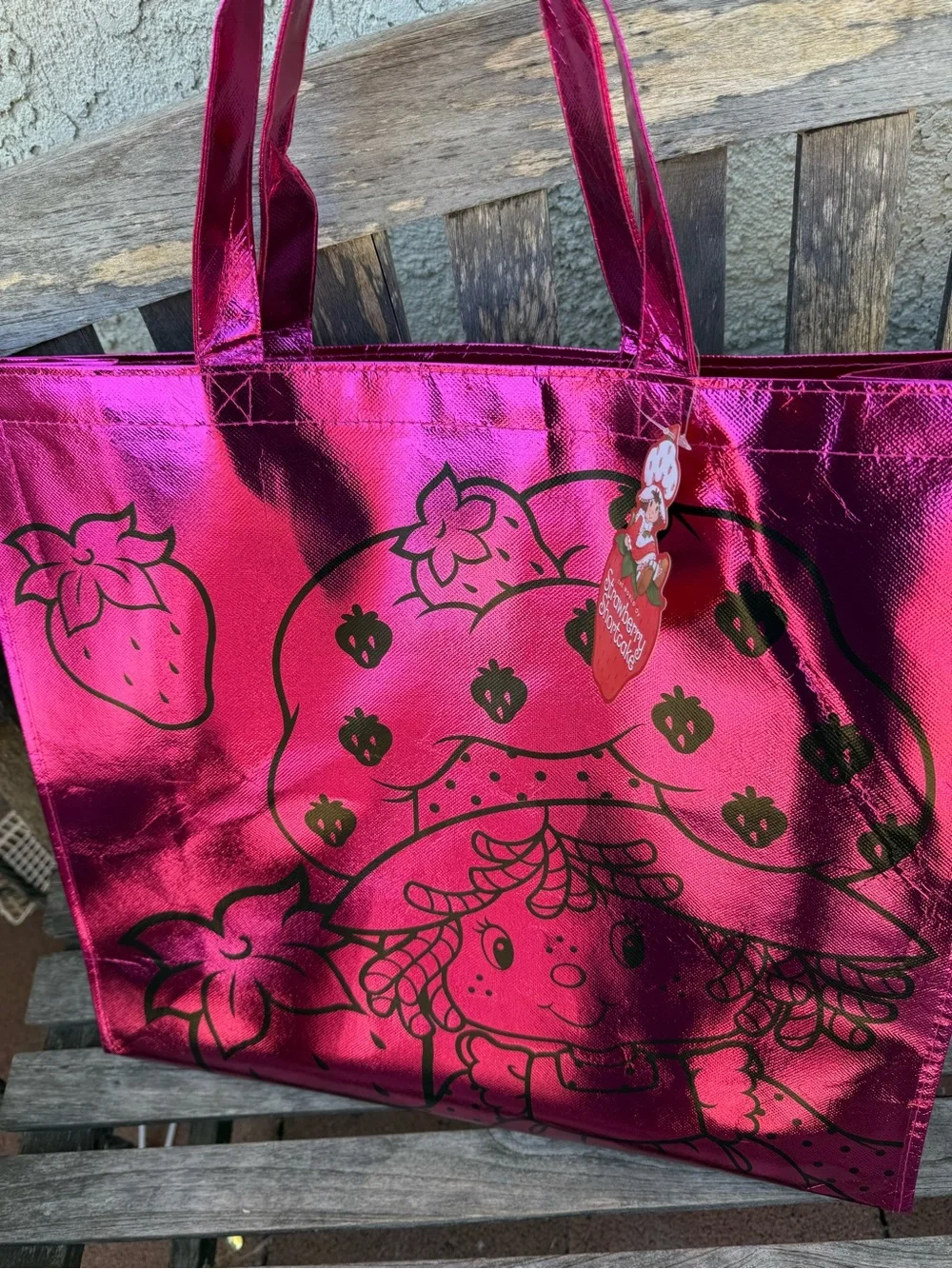 Pink Metallic Strawberry shortcake Graphic Tote Bag new